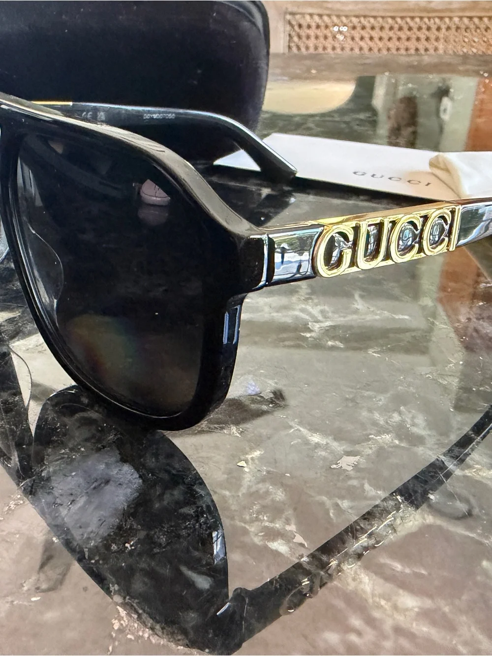 Gucci Black and Gold Sunglasses Temple Arm